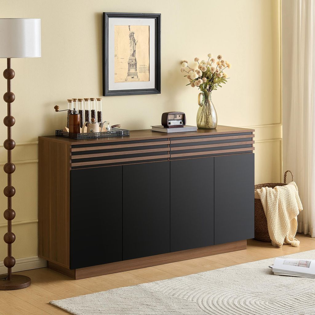 Credenza Merax con 4 ante nere, cassettiera con 2 cassetti, Immagine del prodotto 