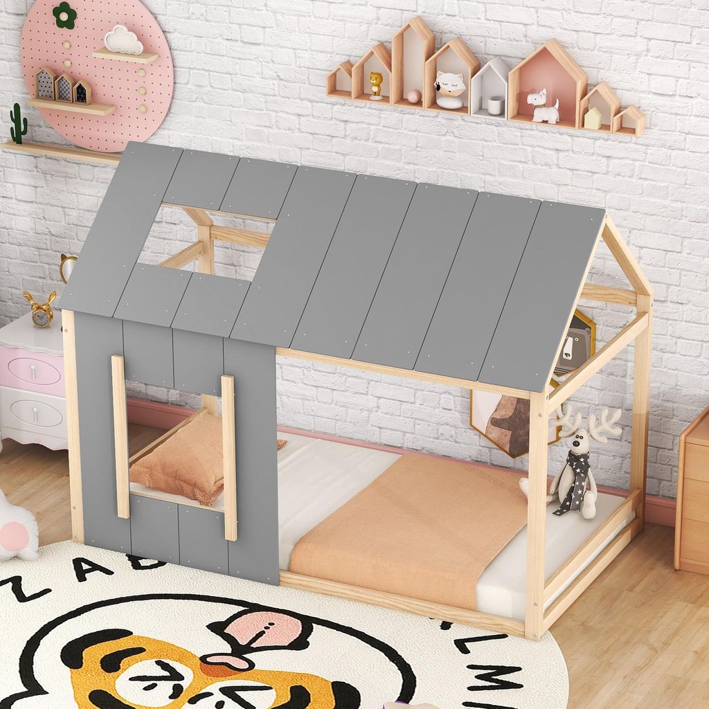 OKWISH Lit Enfant 90x200 cm - Lit Cabane avec Toit et Image du produit 