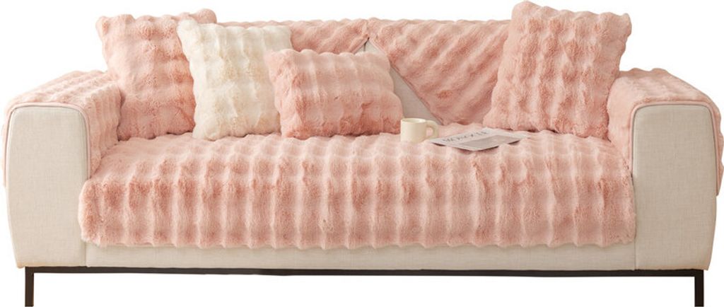 (Rosa, Couchkissen 90 * 180 cm) Dickes Plüsch-Kaninchen-Sofakissen, flauschige Sofakissenbezüge, Möbelschutz