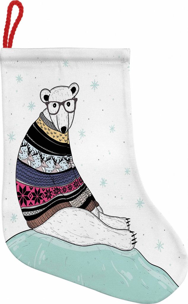 ABAKUHAUS Bär Hängende Nikolausstiefel Weihnachtssocken, Hipster Sweater Weihnachten, Weihnachtsstrumpf zum Aufhängen, 35x50cm, Mehrfarbig