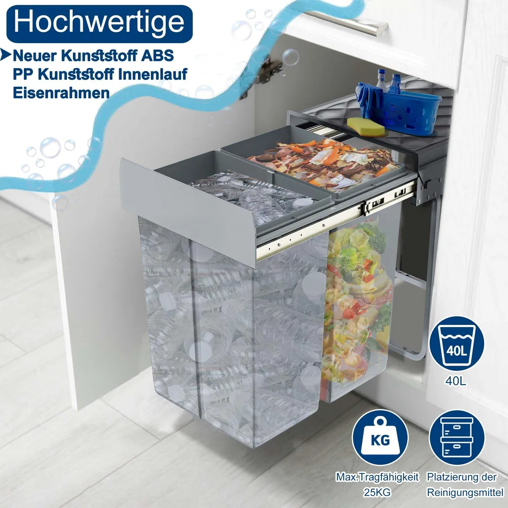 Système de tri des déchets sous évier 2 bacs pour cuisine équipée - 5