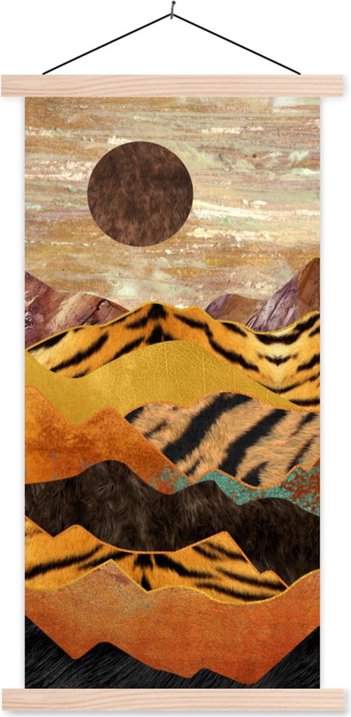 MuchoWow Textilposter Tigerdruck - Marmor - Gold 40x80 cm mit holzfarbenen Rahmen - Wohnzimmer