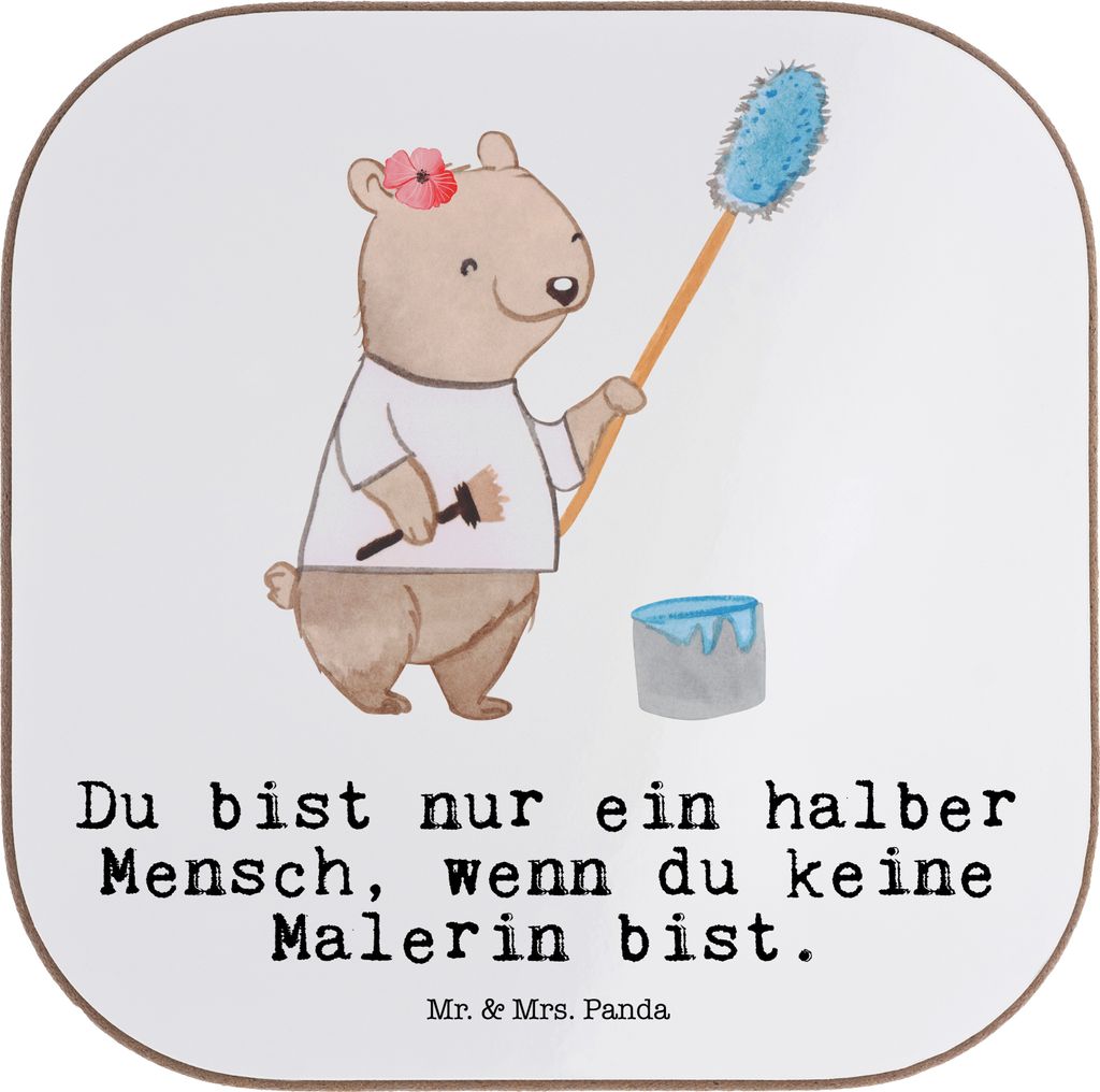 Mr. & Mrs. Panda Tischschoner Malerin Herz - Weiß - Geschenk, Spruch, Untersetzer für Gläser, Maler, gläseruntersetzer, Malerbetrieb, Coaster, ...