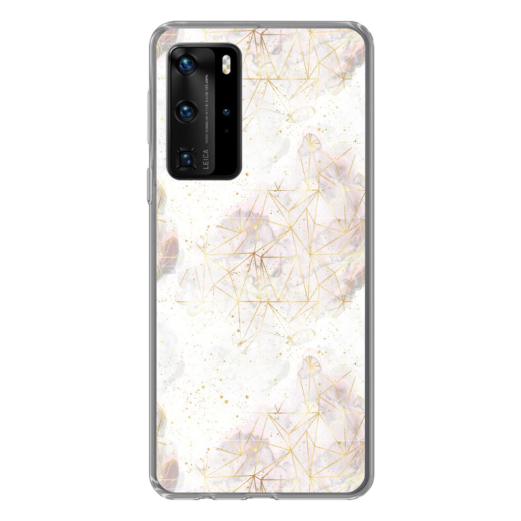MuchoWow Handyhülle Schutzhülle Hülle für Huawei P40 Pro Marmor - Geometrie - Gold Silikon Softcase Handy Hülle - Schutz