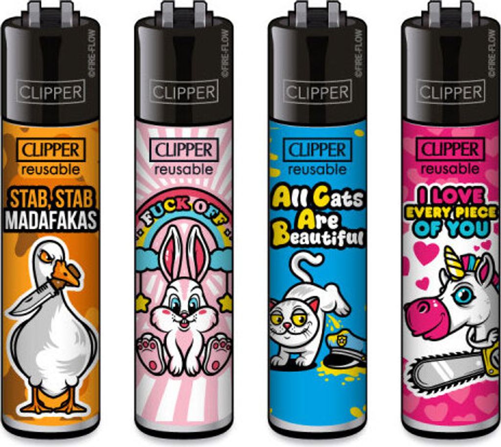 Clipper Reibradfeuerzeuge Mix Slogan #7, 4 Stück Produktbild 