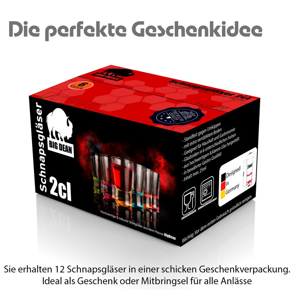 BigDean 12 Stück farbige Schnapsgläser 2cl in Geschenkbox – Produktbild 2