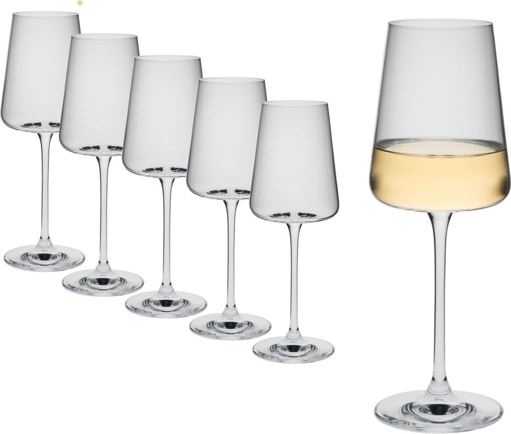 Rona MODE Weißweinkelche 360ml | Weißweinglas 6er Set | Weingläser spülmaschinenbeständig | Weißwein Kelche Set 6 Stück bruchsicher | Krista...