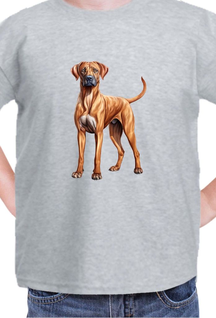 Kinder T-Shirt Dogs Breeds Rhodesian Ridgeback Dog Breed 005, 7-8 Jahr - 128 / Grau