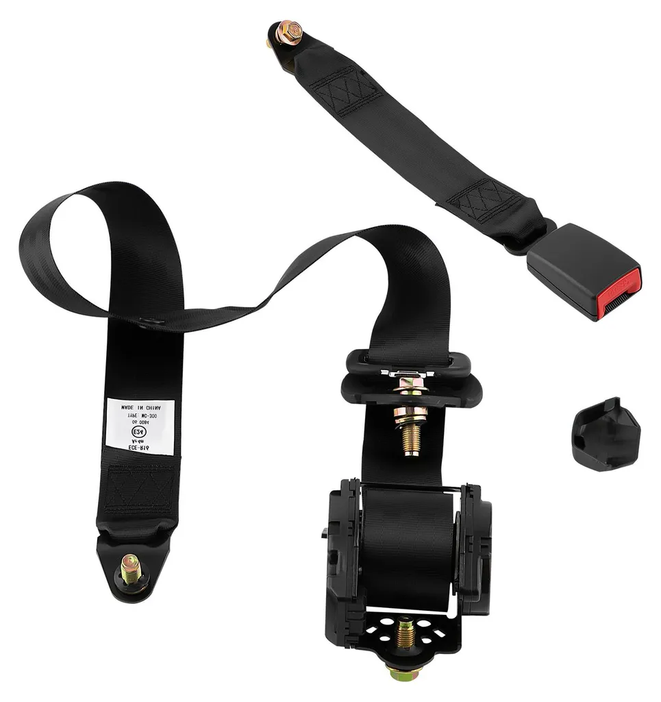 Ceinture de sécurité ajustable à 3 points noire avec sangle robuste - 2