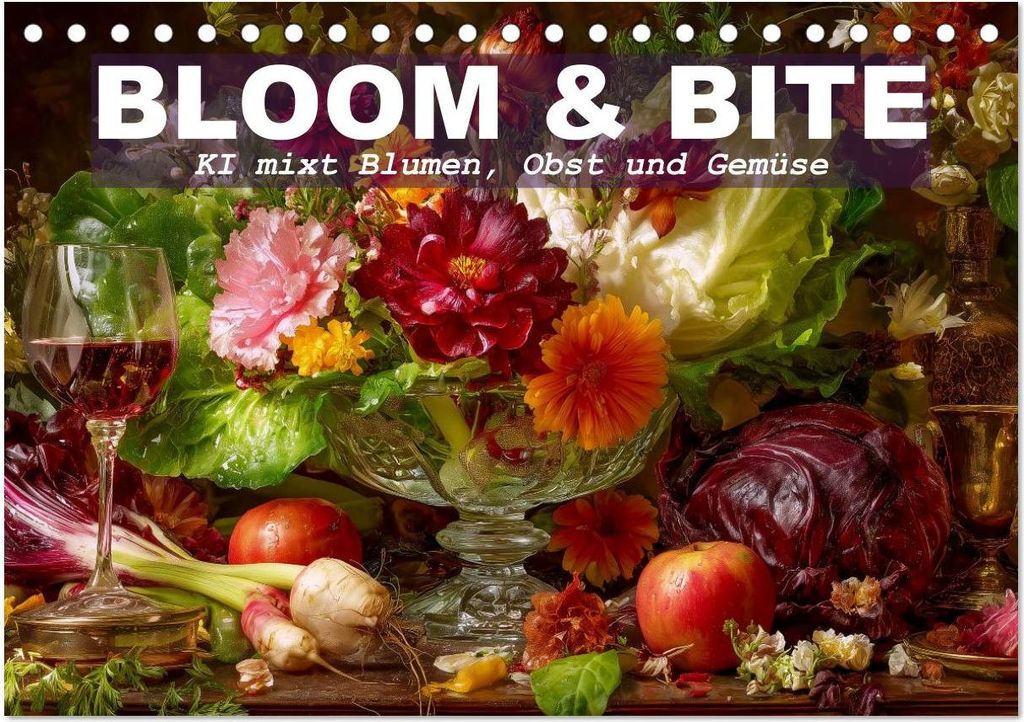 Bloom und Bite. KI mixt Blumen, Obst und Gemüse (Tischkalender 2027 DIN A5 quer), CALVENDO Monatskalender