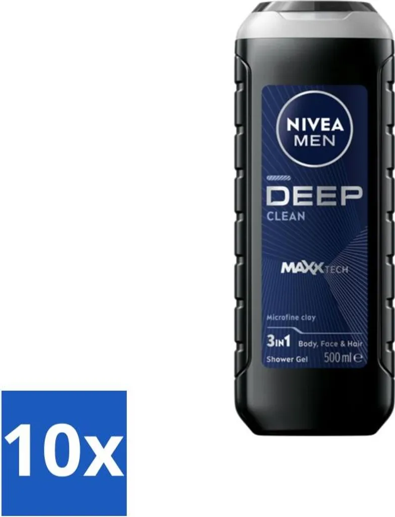 NIVEA MEN Deep 3in1 Shower Gel 500ml - Bulk Pack 10x - Look & Clean