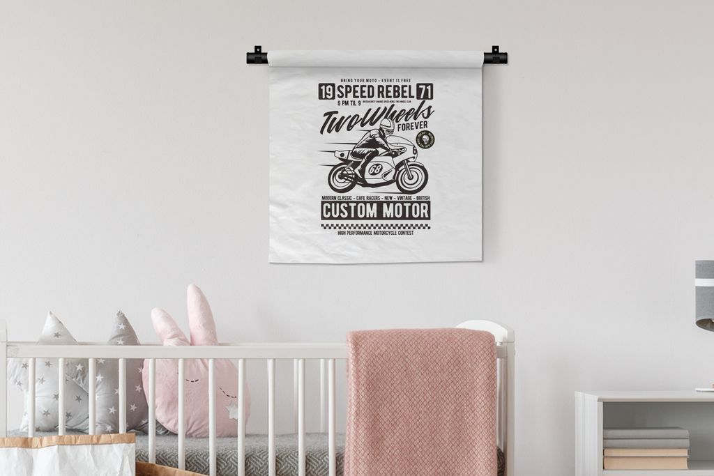 MuchoWow Wandteppich Wandbehang Motorrad - Helm - Retro 60x60 cm Tapisserie Dekoration Wandtuch - Dekorationen - Wand Decke