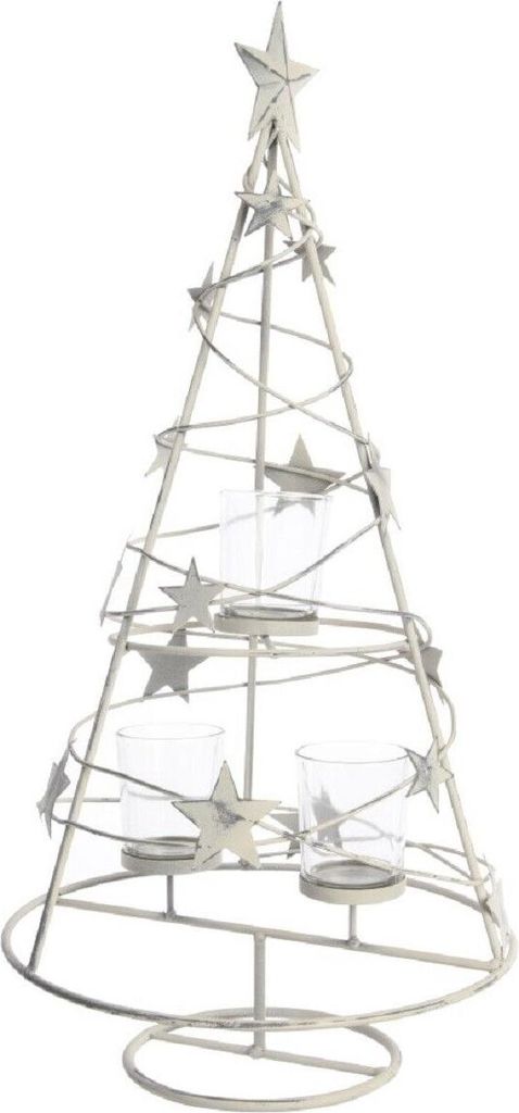 Teelichthalter Weihnachtsbaum Eisen Glas grau gebleicht H.60 cm
