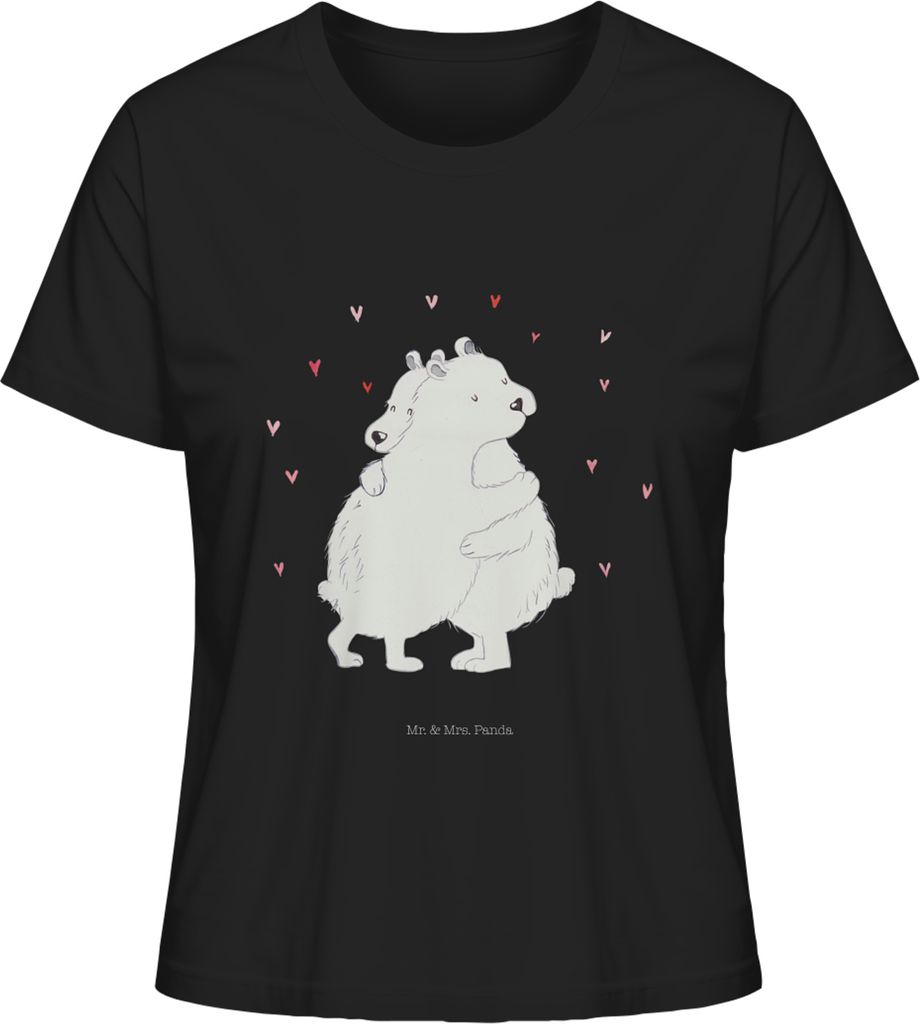 Mr. & Mrs. Panda Basic Shirt Damen Eisbär Umarmen Größe L - Schwarz - Geschenk, Baumwoll T-Shirt, Kurzarmshirt, Mit Print, Oberteil, Lustige Spr...