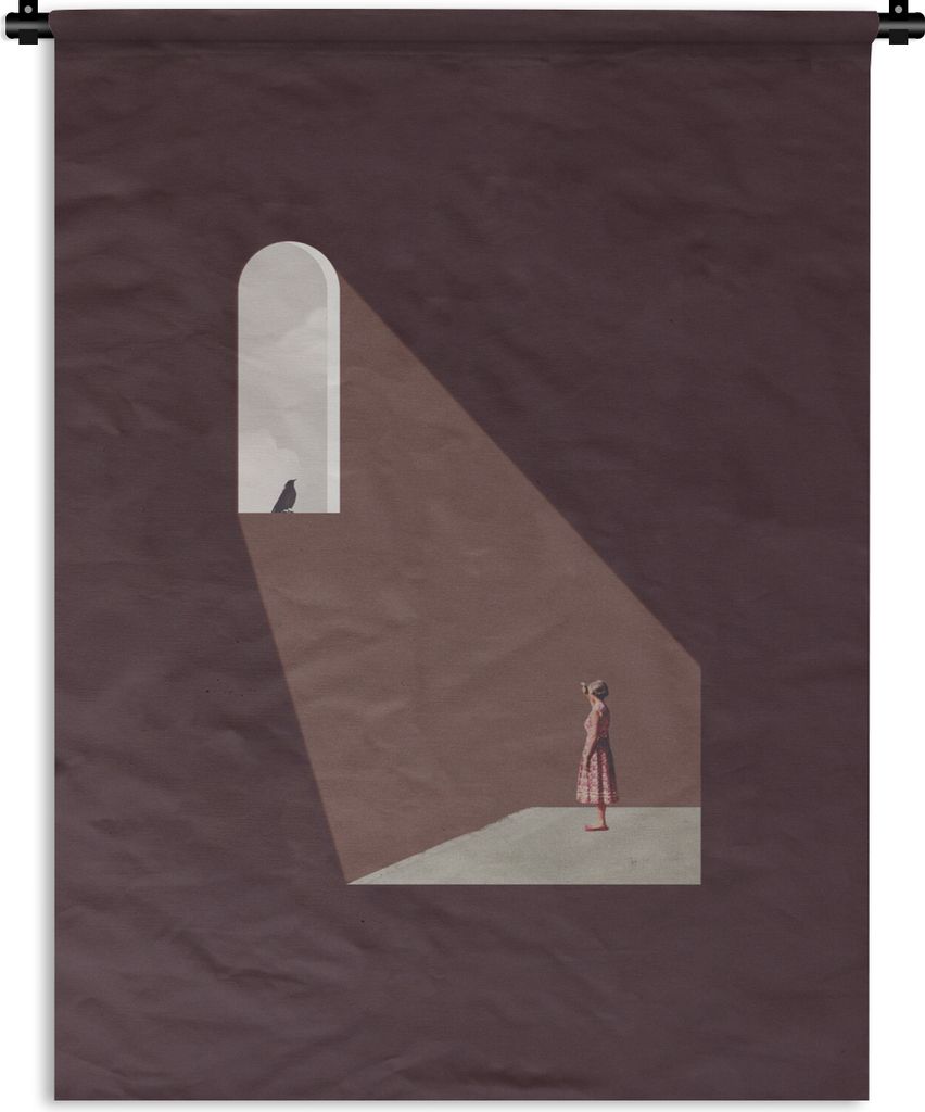 MuchoWow Wandteppich Wandbehang Mädchen - Vogel - Vintage 60x80 cm Tapisserie Dekoration Wandtuch - Decke - Wandtücher - Wohne