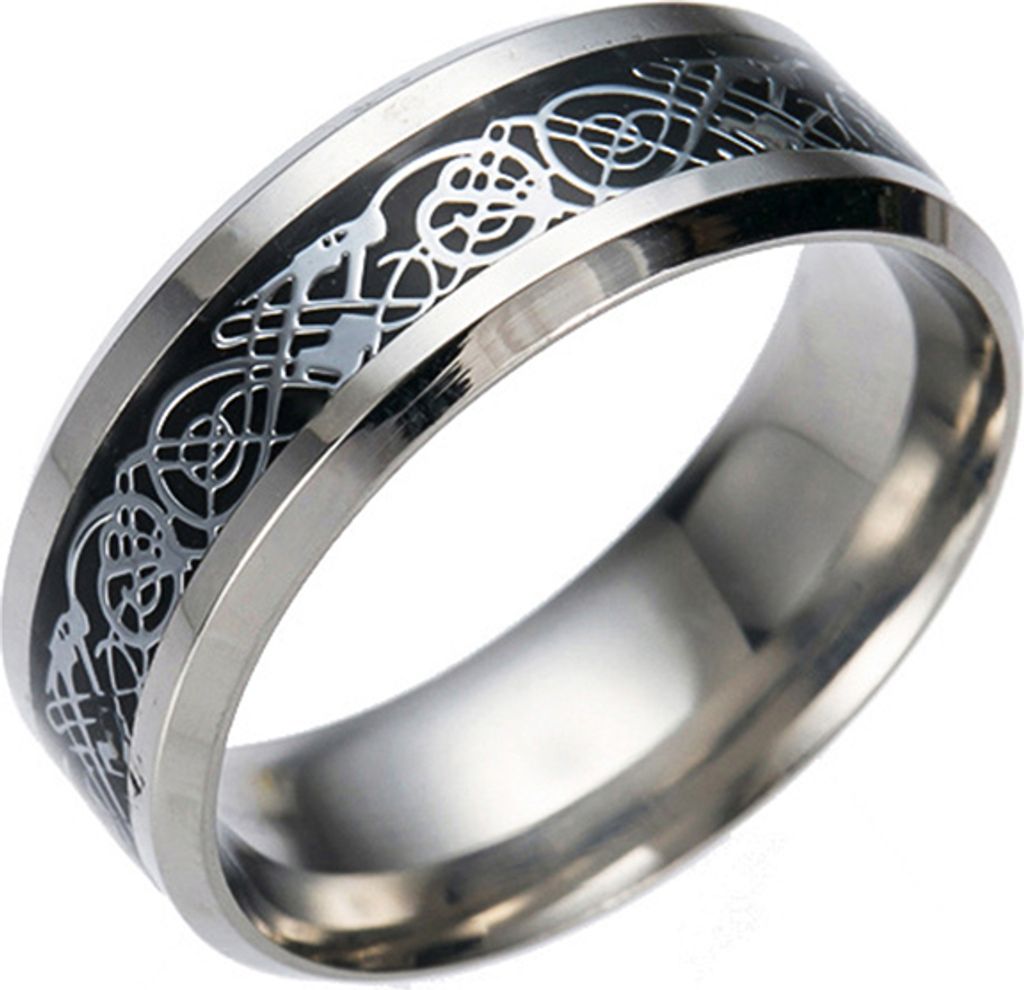 Stilvolle Männer Titan Stahl Glatte Oberfläche Ehering Fingerring Schmuck Geschenk-Schwarz + Silber,US 13