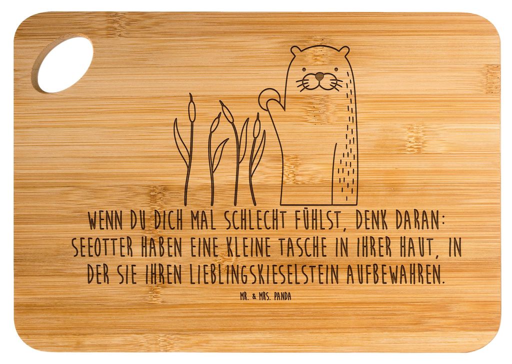Mr. & Mrs. Panda Holzbrett Otter Stein - Transparent - Geschenk, Schneidebrett, Holzbrettchen, Brett, Witzige Fakten, Fun Facts, Seeotter, vesperbr...