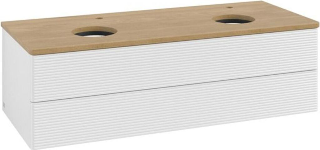 V&B Waschtischunterschrank mit Frontstruktur, mit Beleuchtung Antao 120x36x50cm, HL, WBP hon. Oa, g wh. Lac