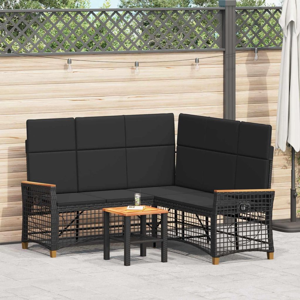 CLOIRS@ Garten Liegesofa Set - für Terrassen - Schwarz 164x164x112 cm Poly-Rattan