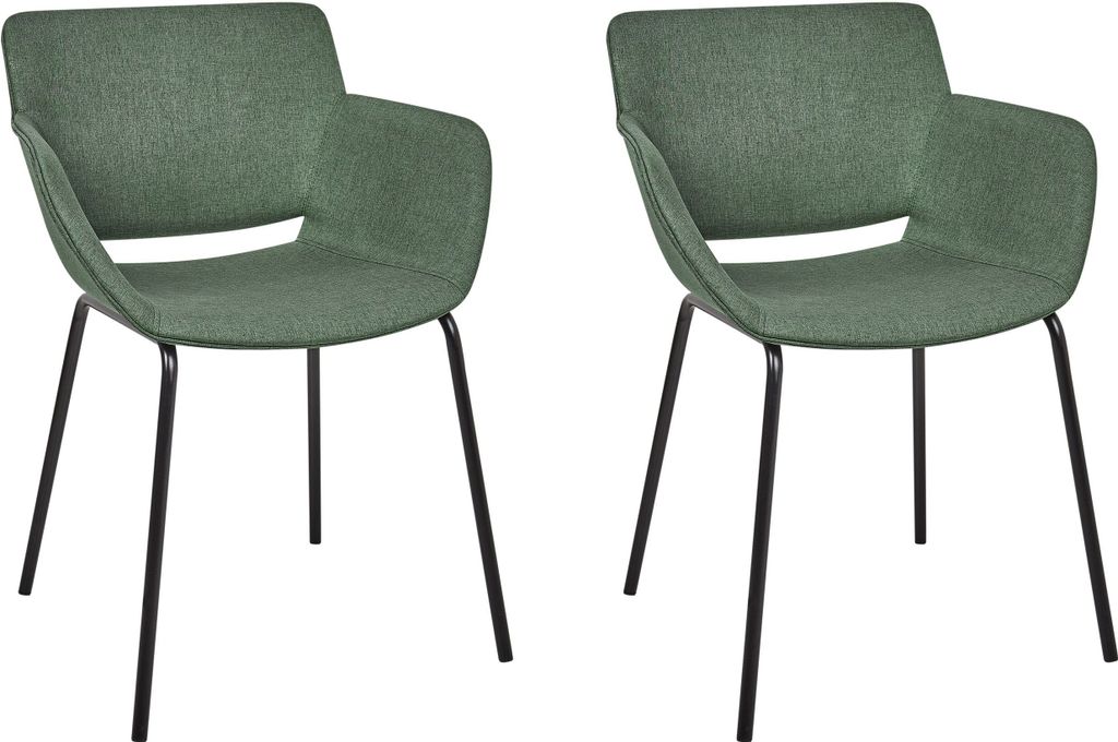 BELIANI Esszimmerstuhl 2er Set Grün Stoffbezug mit Schwarzen Beinen aus Metall Modern Wohnzimmer Esszimmer Küche Ausstattung Möbel