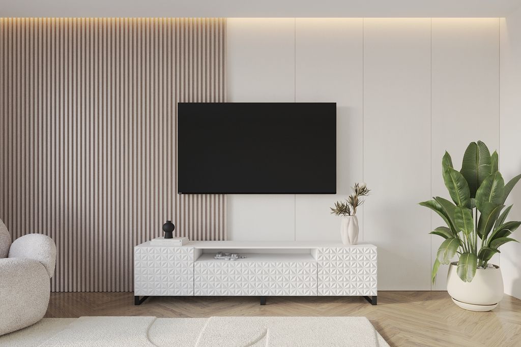 ALTDECOR TV-Schrank VIRA-S mit Gefrästen Fronten 200x53x41 Lowboard, TV Möbel, TV Cabinet, Fernsehtisch, Fernseher Schrank, TV Kommode, TV Tisch,...