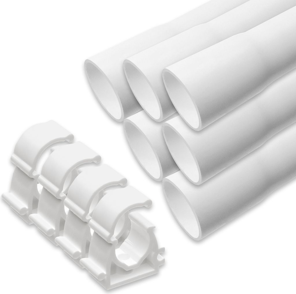 MIDORI Elektrorohr Leerrohr Stangenrohr Kabelrohr Installation M25 gemufft 12 m + 25 Klemmschellen