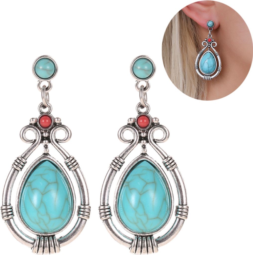 Vintage Damen Wassertropfen Faux Türkis Baumeln Ohrstecker Ohrringe Schmuck Geschenk