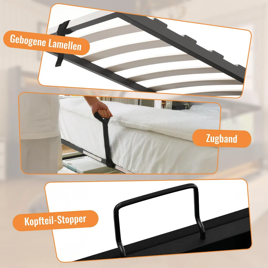 Lit Coffre 90x200 Beige : Solution de Rangement et Recharge USB Directe - 6