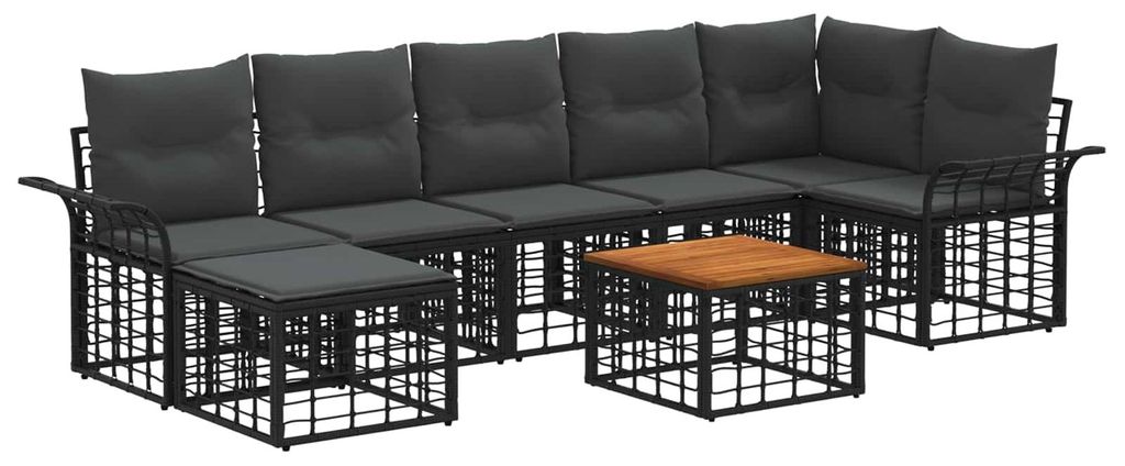 Outdoor-Sofagarnitur 8 stk. Schwarz und Dunkelgrau Polyester