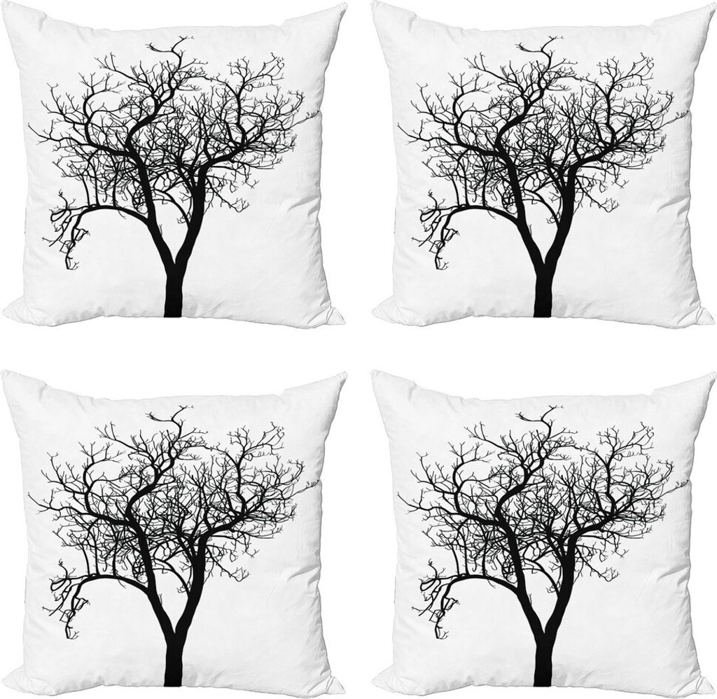 ABAKUHAUS einsamer Baum Kissenbezug Set (4 Stück), Barren Zweig Fall, Moderner Doppelseitiger Digitaldruck, 40 cm x 40 cm, Schwarz und weiß