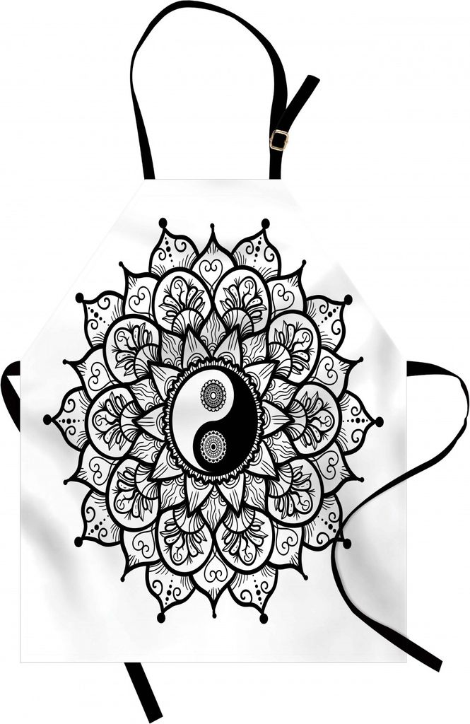 ABAKUHAUS Ying Yang Kochschürze, Retro Floral Yin Yang Design mit Mandala-Muster Paisley Blätter Petals Boho, Farbfest Höhenverstellbar Waschbar...
