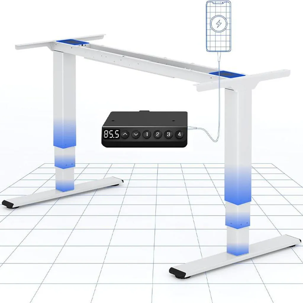 Bureau assis-debout EC5W-EU3 blanc à double moteur sans plateau fixe