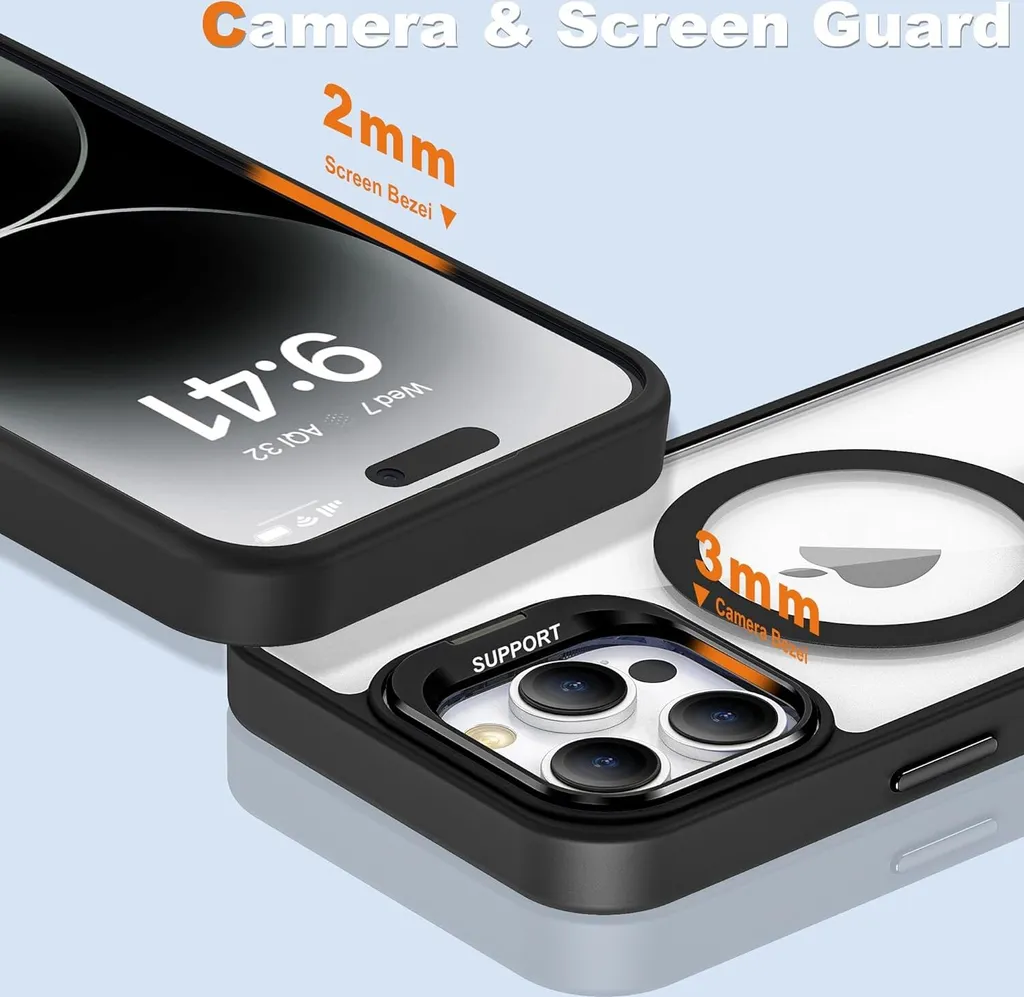 Cover iPhone 15 Plus MagSafe per Content Creator | Stand Video Nero - 4