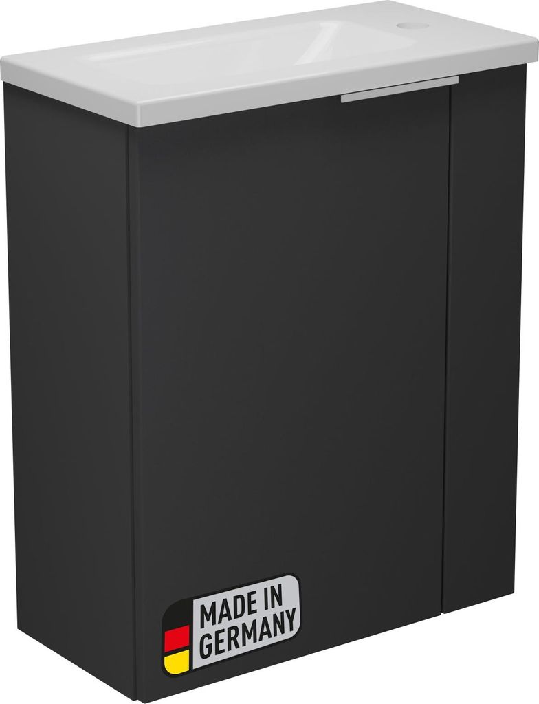 BADEDU UMEA Gäste WC Set 50 cm in Anthrazit matt Waschbeckenunterschrank mit Gussmarmor Waschbecken, 1 Tür, 1 Griff aus Metall, Türanschlag fre...