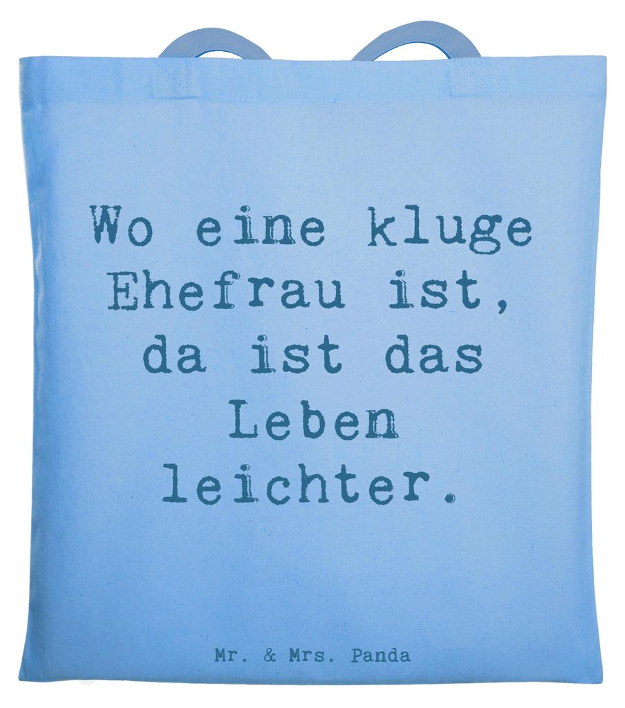 Mr. & Mrs. Panda Jutebeutel Spruch Kluge Ehefrau - Sky Blue - Geschenk, stoff shopper, Partnerschaft, Tasche, Unterstützung, klug, Geschenke, Uni,...