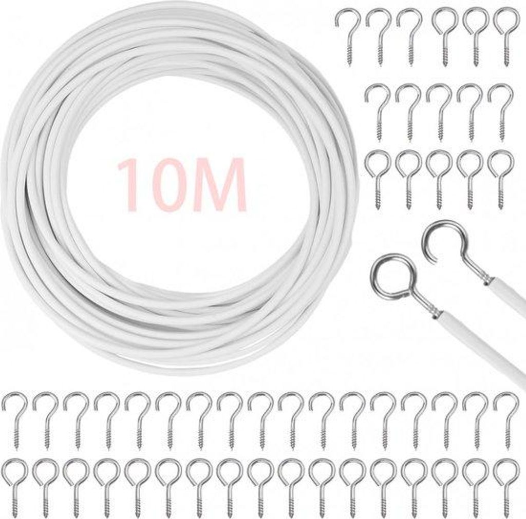 Spiraldraad-Set - 10M - Spiraaldraad mit Schrauben und Haken - für Vorhänge, Duschvorhänge