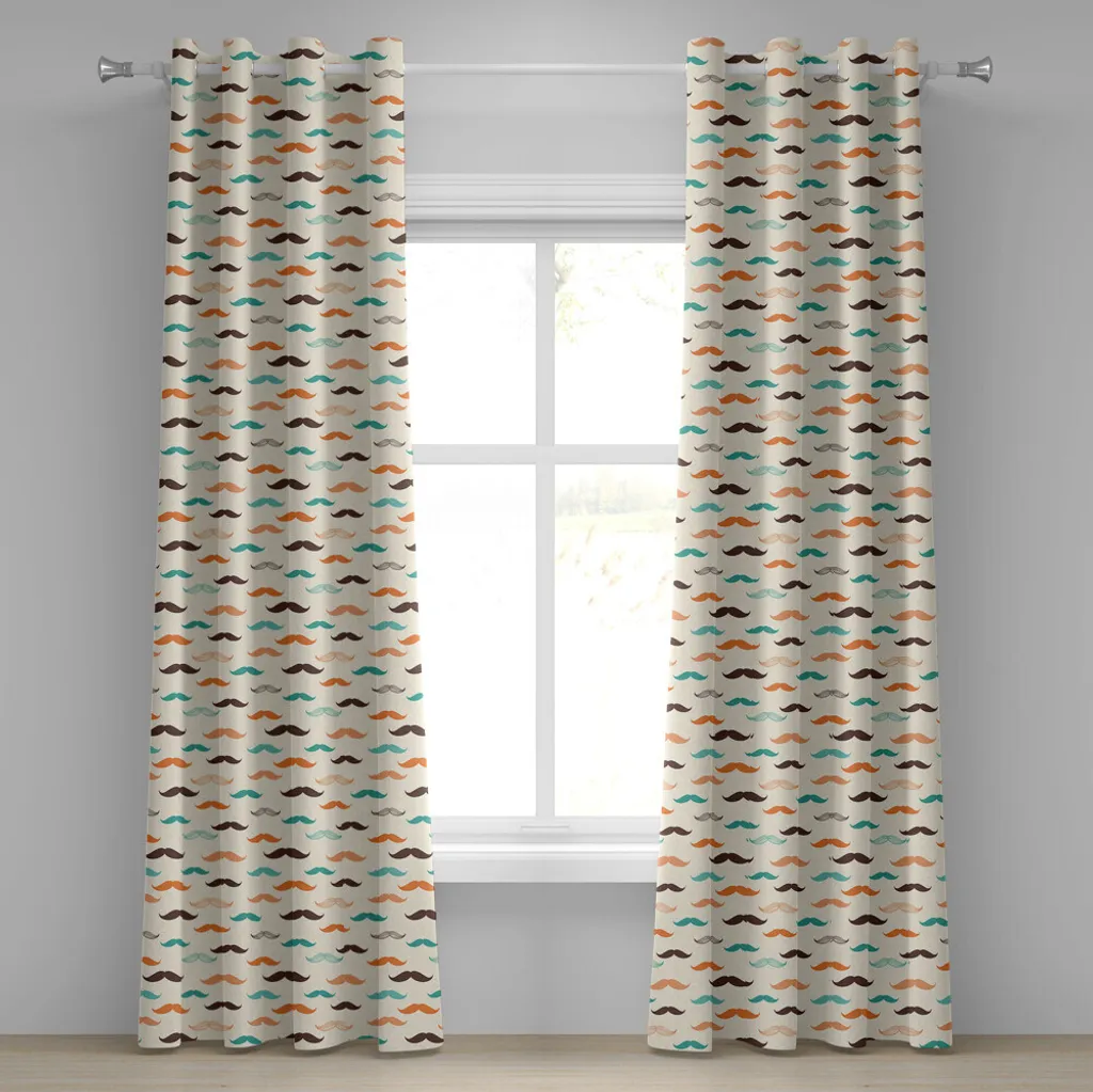 Rideau à œillets indie motif moustache rétro 280x245 cm ABAKUHAUS