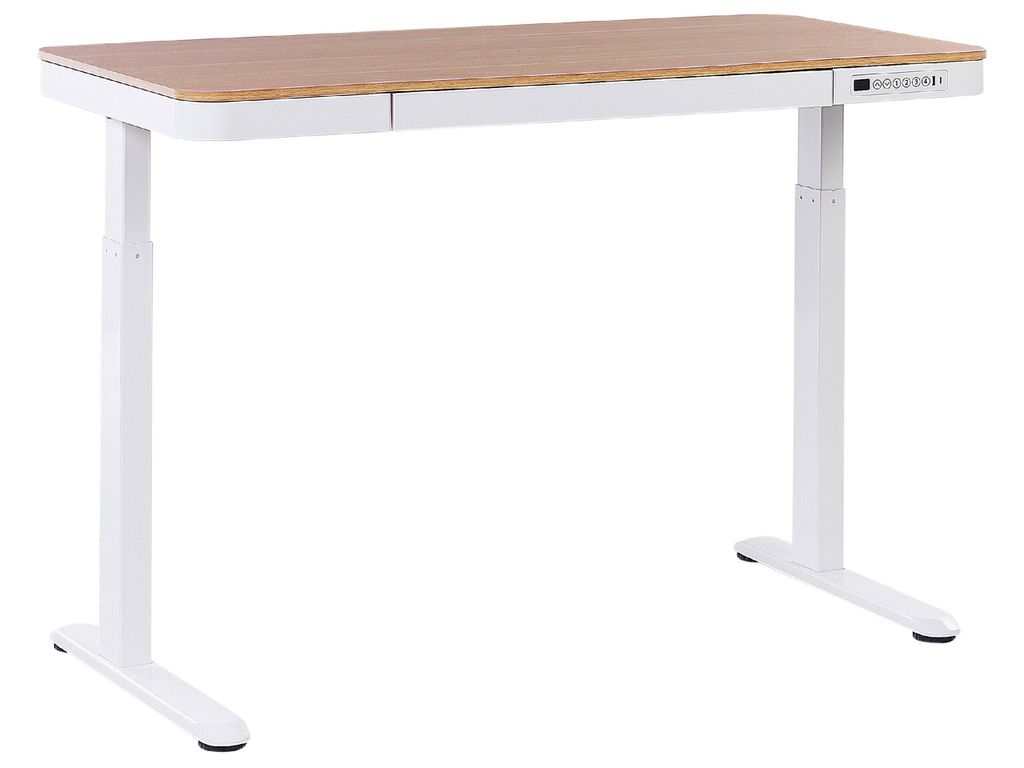 BELIANI Schreibtisch Hellbraun Faserplatte Holzoptik 120 x 60 cm Verstellbar mit USB-Port Metallgestell Weiß Rechteckig Industriell Büro Jugendzi...