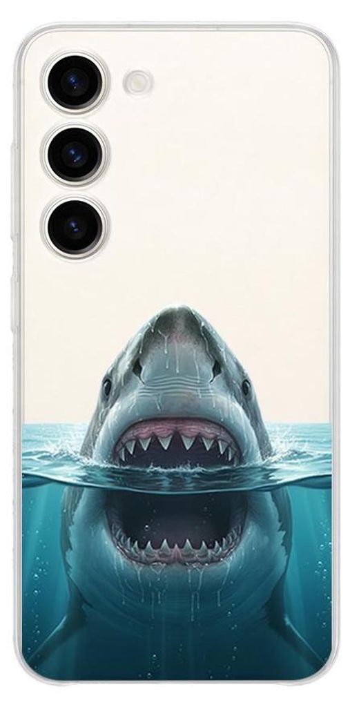 Flexible Hülle für das Samsung Galaxy S23, Kameraschutz, TPU Silikon transparent, Weißer Hai