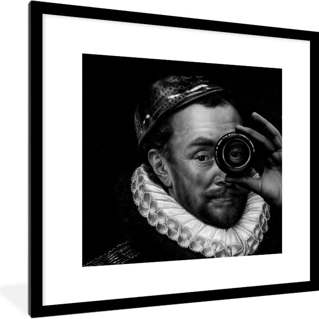 MuchoWow Gerahmtes Poster Porträt von Wilhelm I. - Adriaen Thomasz - Schwarz und Weiß 40x40 cm - Poster mit Schwarzem Bilderrahmen Wandposter R...