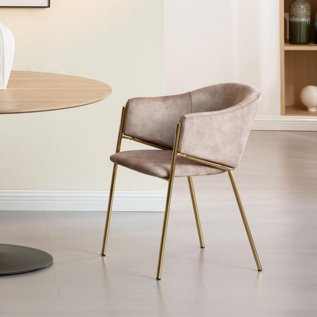 riess-ambiente Design Stuhl NOBLESSE champagner beige Samt golden verchromtes Metallgestell Esszimmerstuhl Essstuhl Polsterstuhl