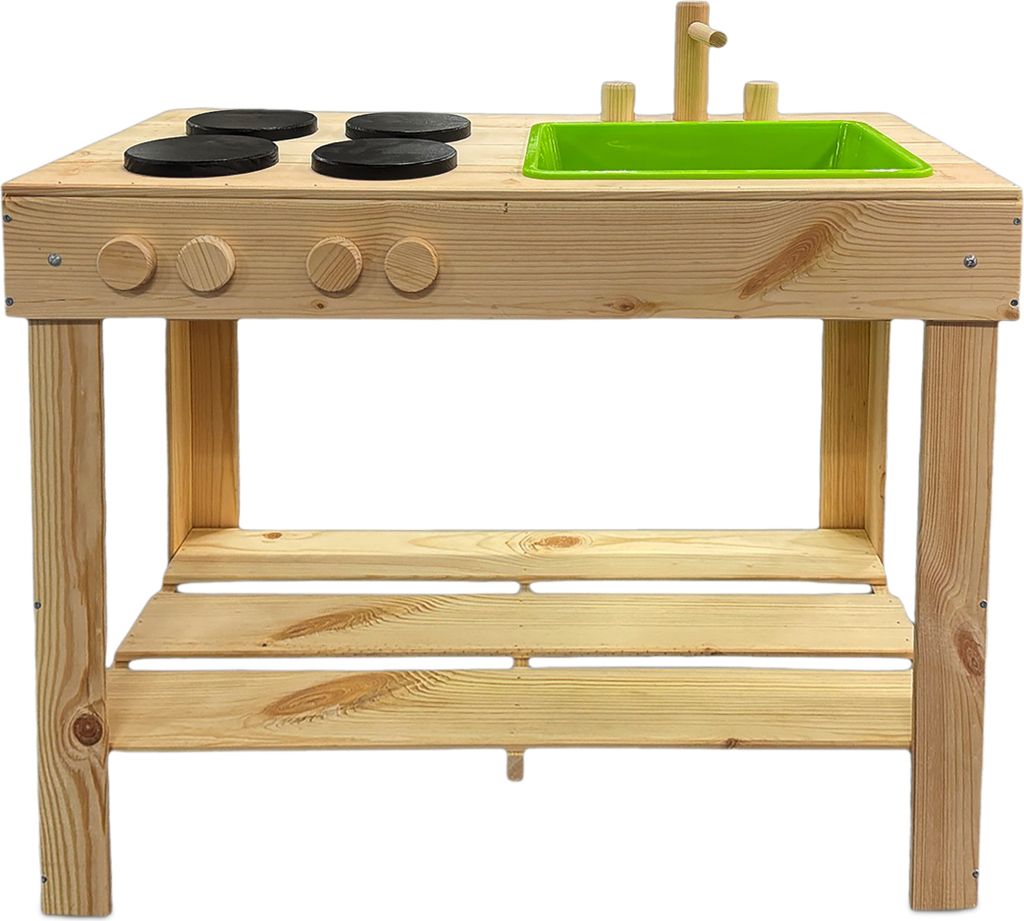 Kinder Matschküche mit Kochfeld und Spüle - ca. 72x72x40,7 cm - Spiel Küche aus Holz und Kunststoff