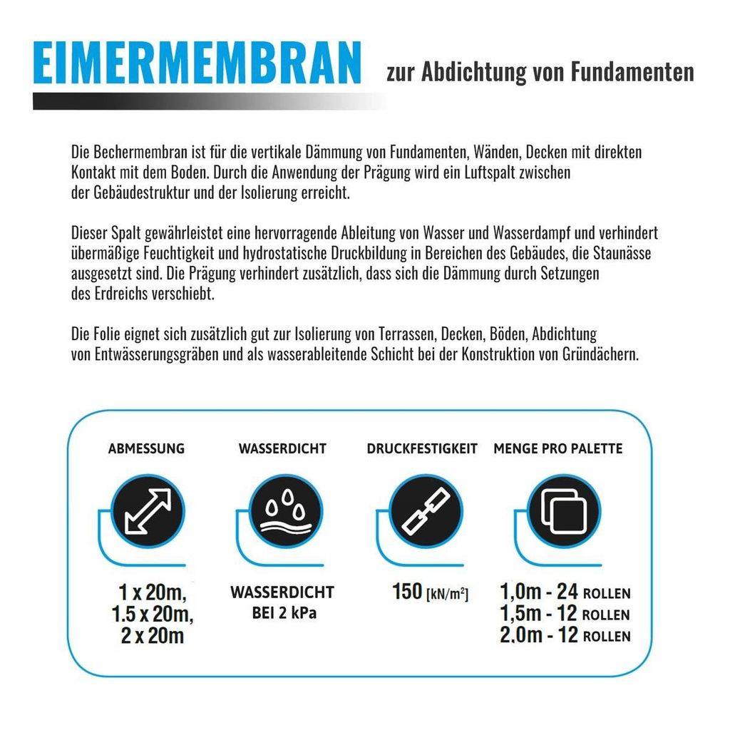 0,5x 20 m = 10m² Noppenfolie Drainage Mauerschutz Produktbild 