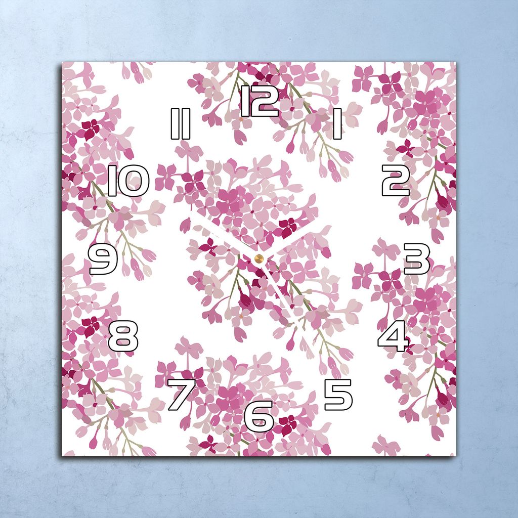 Deko Glasuhr Wanduhr 30x30 Flieder Rosa Blumen Quarz Produktbild 