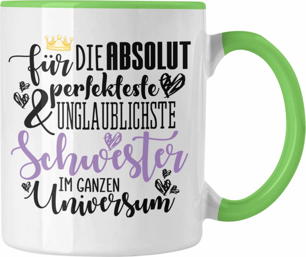 Trendation - Beste Schwester Geschenk Tasse Kaffeetasse Geburtstag Weihnachten Geschenkideen Schwestern Bruder Lustig Best Sister (Grün)