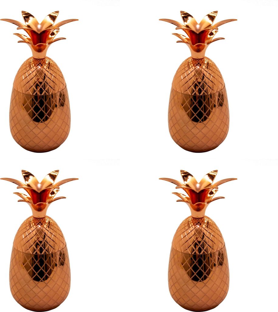 AcMax 4 Stück Ananas Becher Kupferbecher gehämmert Cocktailbecher mit Hammerschlag