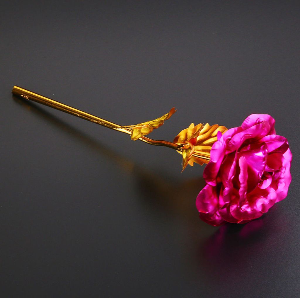 Goldenfarbene Folie künstliche Rosenblume Langstamm Valentinstag Liebhaber Geschenk-Rosenrot