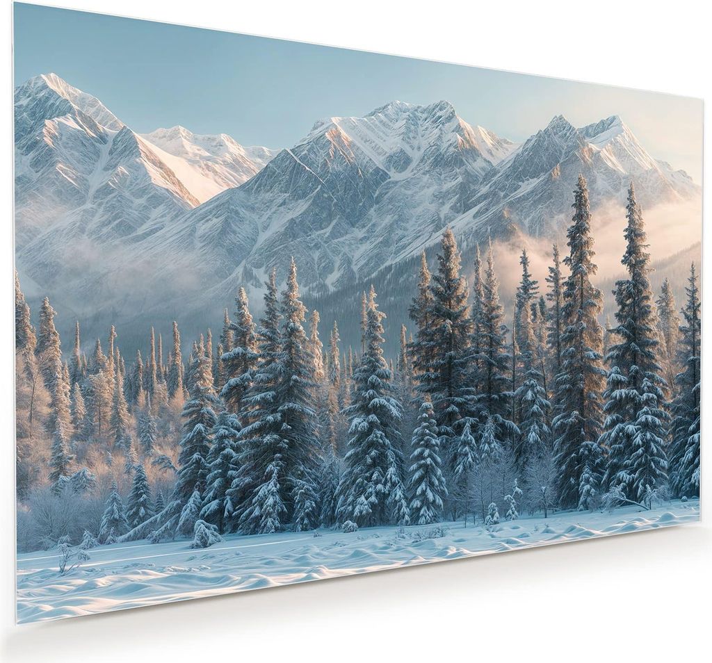 Glasbild 75x50cm in XXL für Wohnzimmer, Schlafzimmer Motiv Schneebedeckte Berge
