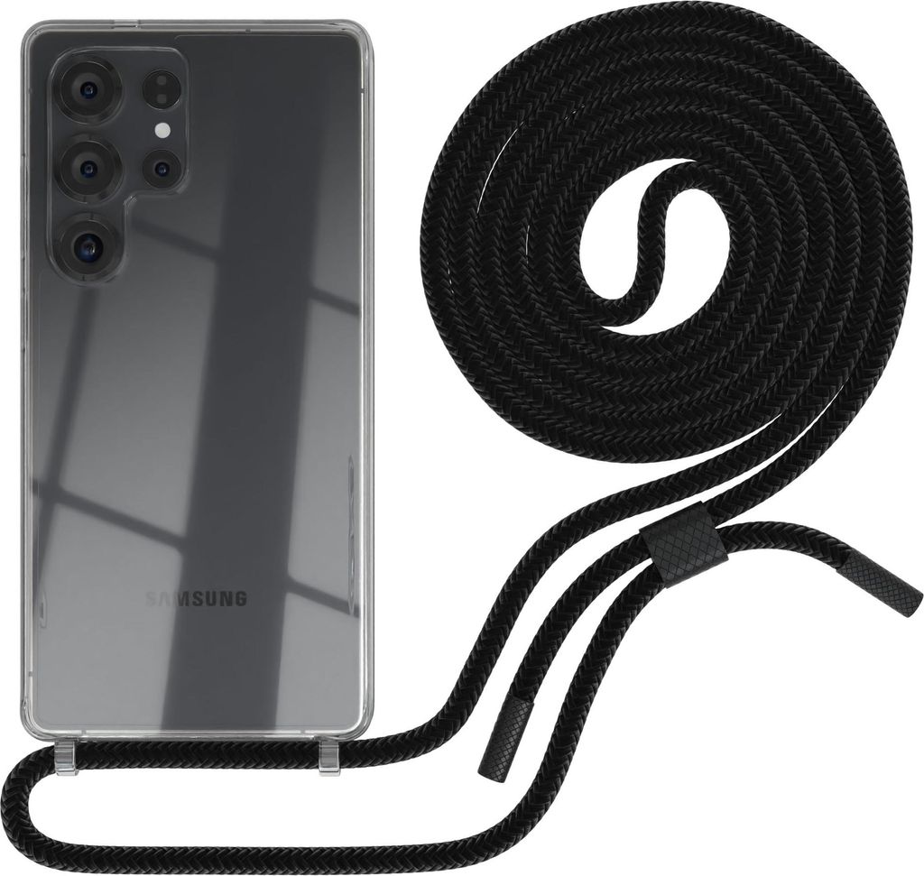 EAZY CASE Handykette für Samsung Galaxy S25 Ultra, Clear Case aus Silikon, mit Umhängeband, abnehmbare Endstücke, Handyband in Schwarz