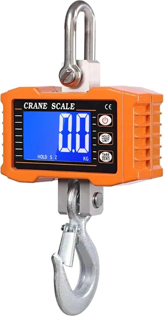 LCD Digitale Kranwaage - Hängewaage - 1000 kg Tragkraft - Schwere Industrieausführung - Einheitenumschaltung - Tragbar - Haken - Orange